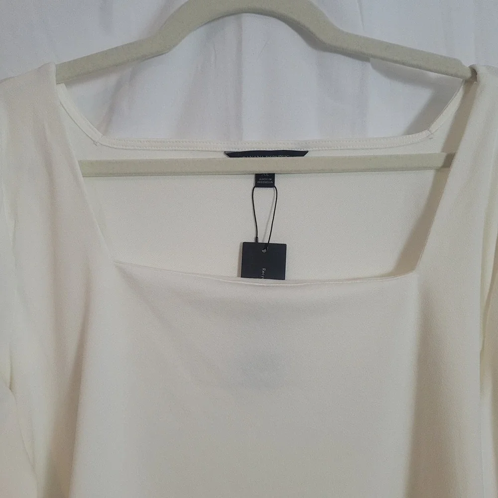 Banana Republic Womens XL Off White Square Neck Puff Shoulder Long Sleeve Blouse